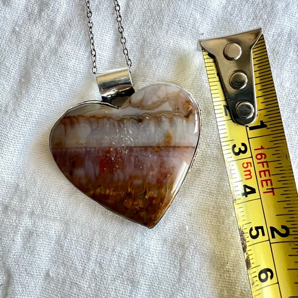 925 Earth Stone Red + Yellow! Moss Agate Heart ❤️ Necklace Pendant - Picture 3 of 9